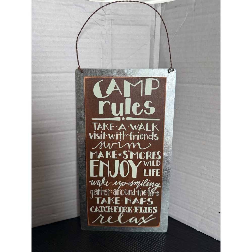 Primitives by Kathy Camp Rules Metal and Wood Rustic Cabin Wall Sign Decor
